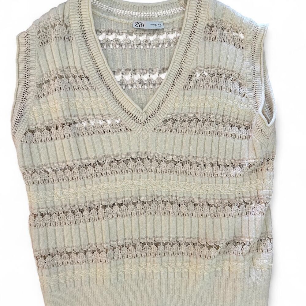 Zara pointelle cream knit oversized sweater vest  - size small